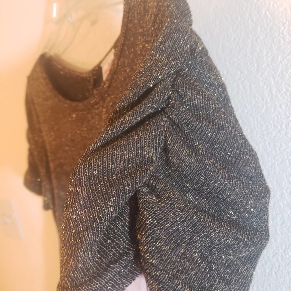 Kiki La Rue Metallic Gold Sparkle Black Top 2XL Keyhole Stretch Ruched Sleeve - Picture 9 of 9